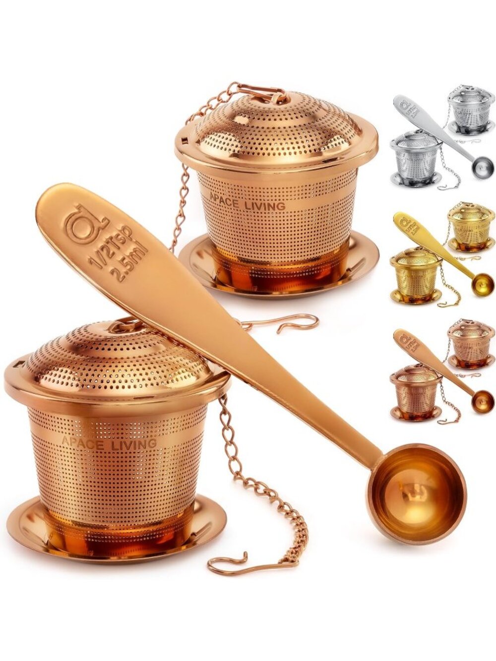 New Tea Infuser Set of 2 with Tea Scoop & Drip Trays, Loose Leaf Tea Strainer